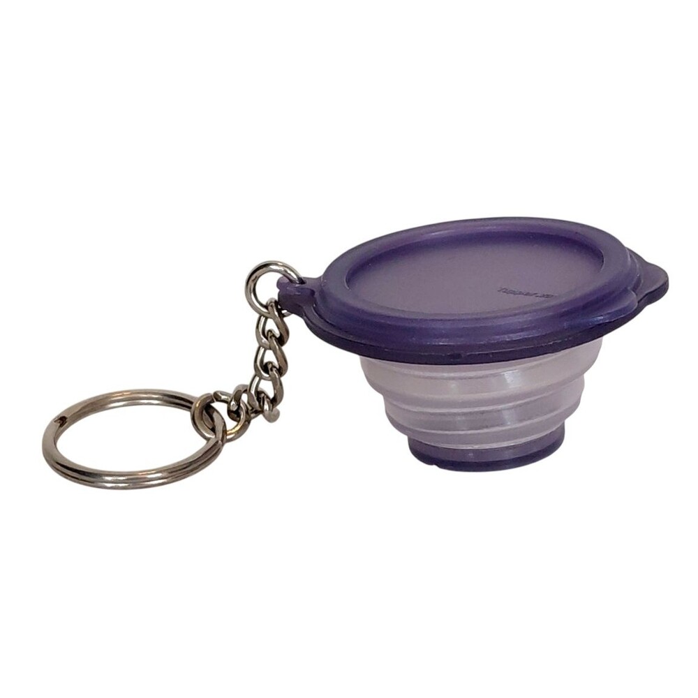 Tupperware Flat Out Bowl Key Chain Ring Collapsible Miniature with Lid